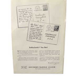 Vintage 1947 Southern Railway Enthusiastic You Bet Ad Advertisement